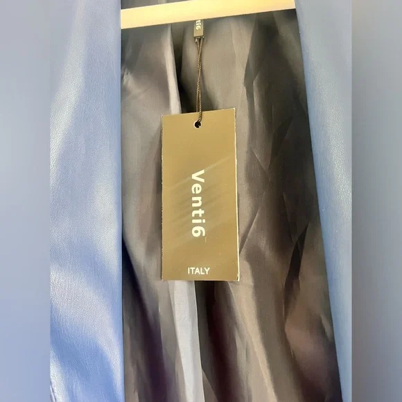 Venti6 Women’s Italian Vegan Leather Blue Blazer Jacket NWT! - Picture 2 of 6
